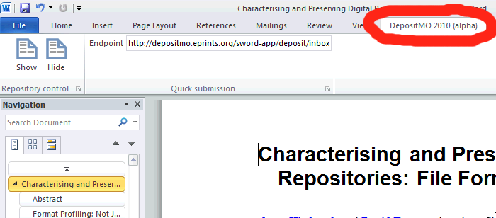 Control ribbon in Word 2010