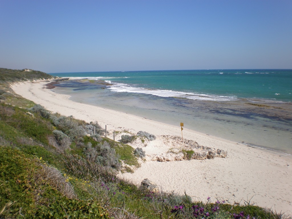Yanchep Lagoon, southwestern Australia showing the sandy beach, lagoon and limestone reef