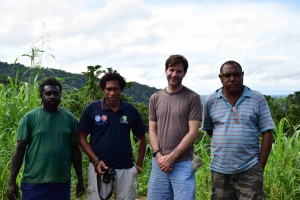 Local high point on the way to Buin. You can spot the Solomon Islands in the background. L-R: Driver (sorry, didn't get his name), Ron, Nick and Newton (yes!, our local guide)