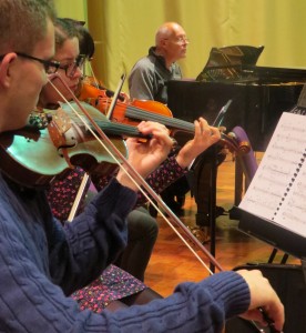 Composer Michael Finnissy taking the piano part in Remembrance Day