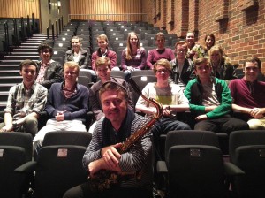 Tim Garland with jazz and pop students in Turner Sims