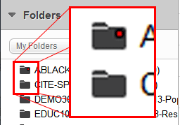 Folder list showing a folder with a red dot and one without a red dot