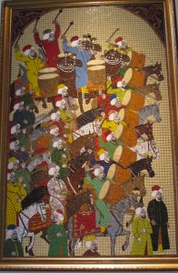mosaic in military musum. Copy of 18th c. painting in Topkapi seraglio museum library.