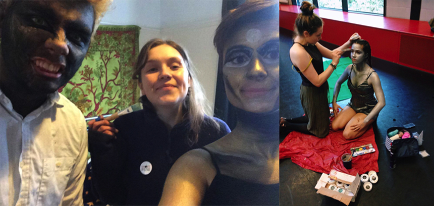 These are some pictures of me painting my victims (Kitty O’Neal and Richard Berry on the left for Space – The Moon, and Keren Lydia on the right for Metal – Ode to Ovid)