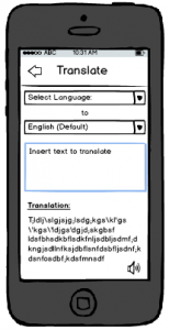 Wireframe of text translation screen