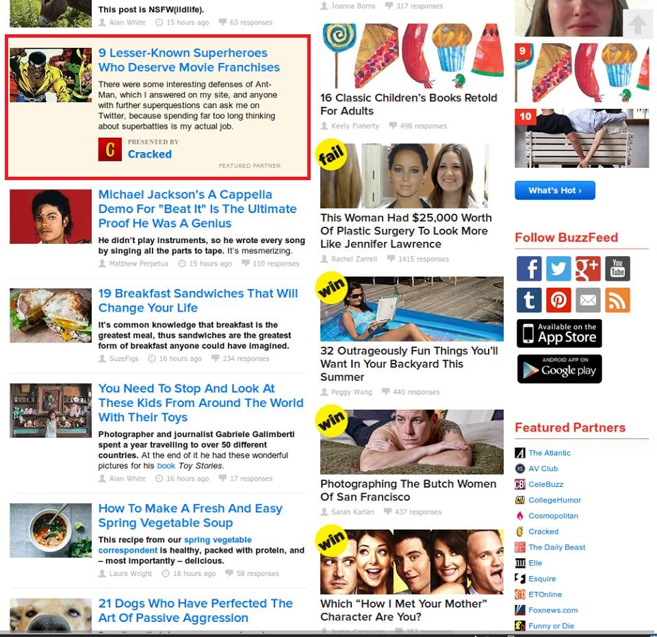 Figure 2: BuzzFeed, an article which is sponsored by Cracked