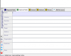 The fields shown for a JabRef InProceedings entry
