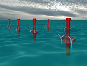A possible array of marine current turbines.