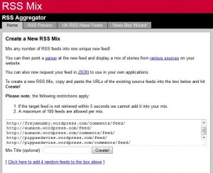 Screenshot of RSS Mix web service