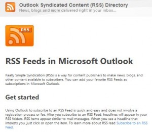Screenshot of empty MS Outlook RSS feed folder