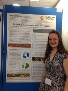 Rachel with a poster she presented at the BES and DICE joint symposium
