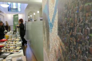 Coffee and cake celebrations after the unveiling of Ishbel Campbell's mosaic