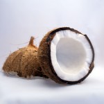 Coconut, broken into halves.Photograph by Wikipedia user: Robert Wetzlmayr. CC-BY-SA-3.0. 